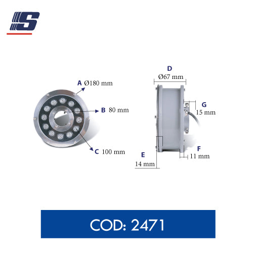 Lámpara LED de piscina subacuática 12W 12V 6500K IP68