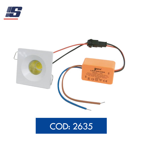 Foco LED mini spotlight empotrable cuadrado 3W 85-265V 6500K