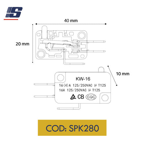 Microswitch de 3 pines 16A 125/250V negro