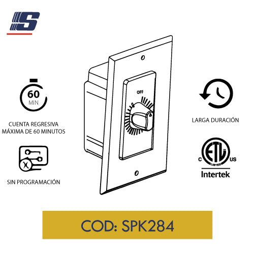 Interruptor temporizador para empotrar con placa