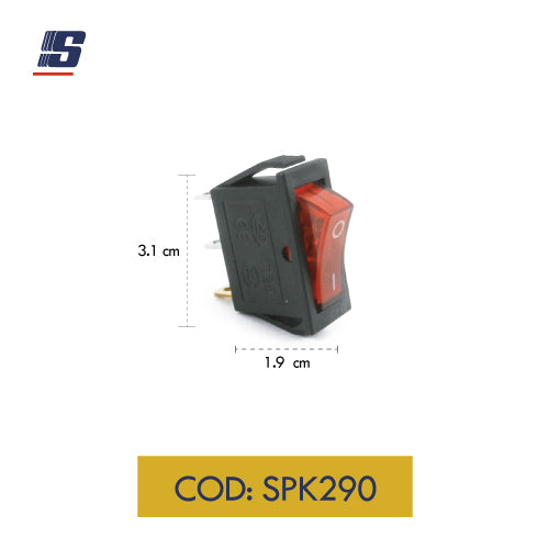 Interruptor mini 3 pines ON-OFF negro & rojo con indicador neón