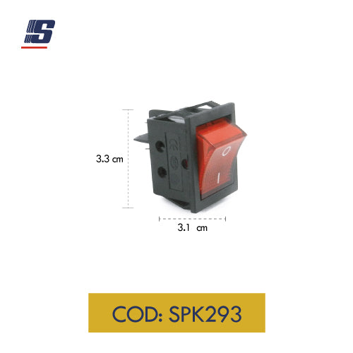 Interruptor mini 4 pines ON-OFF negro & rojo con indicador neón