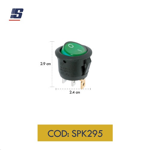 Interruptor mini 3 pines ON-OFF con neón verde