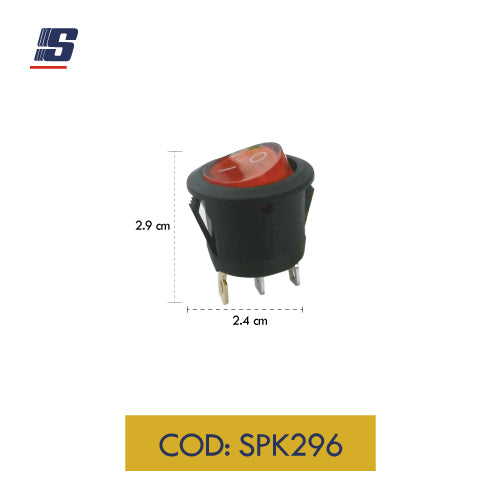 Interruptor mini 3 pines ON-OFF con neón rojo