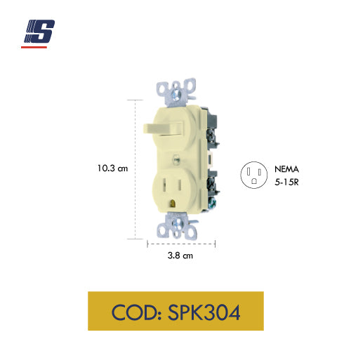 Interruptor con tomacorriente empotrable